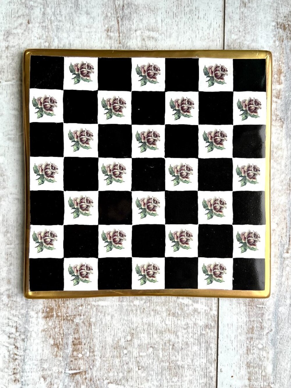 MacKenzie-Childs Courtly Check Torquay Rose Gold Trivet